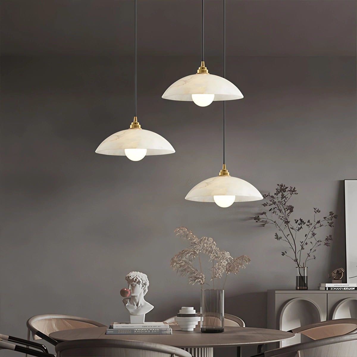 Modern Alabaster Pendant Light with Copper Accents