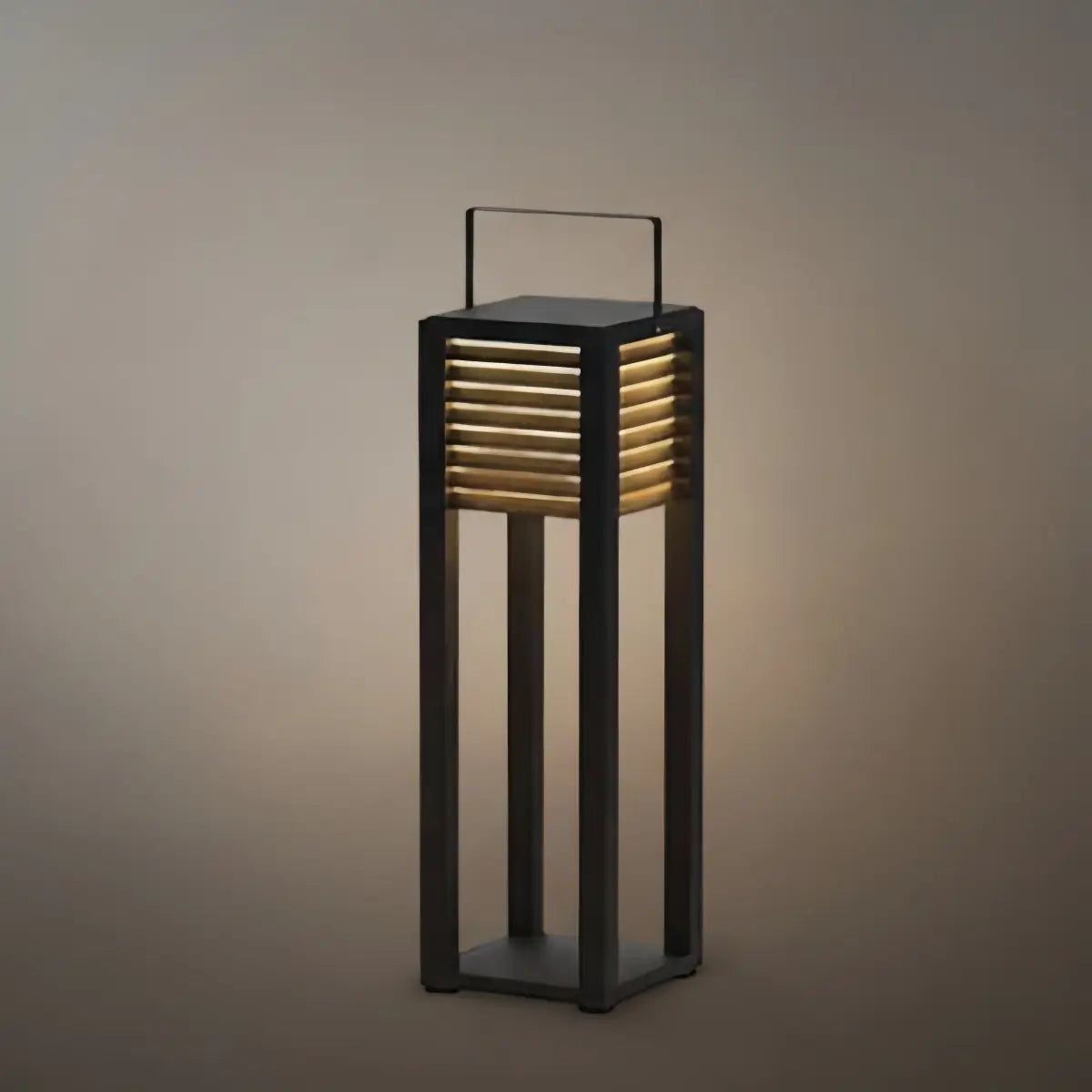 Nuvlight Modern Solar Outdoor Floor Lamp – Rectangular Black Lantern Light Garden/Patio