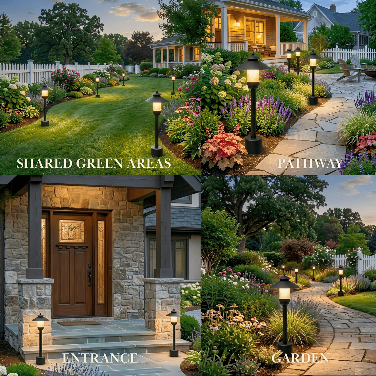 Irondale Modern Hooded Outdoor Pathway Light - Black Metal/Marble for Lawn
