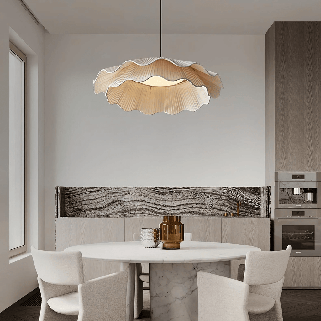 Arwen Handmade Fabric Ripple Pendant - Modern Minimalist Wave Chandelier for Dining Table
