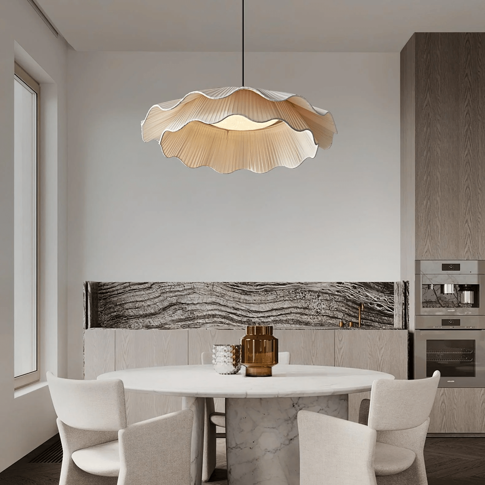 Arwen Handmade Fabric Ripple Pendant - Modern Minimalist Wave Chandelier for Dining Table