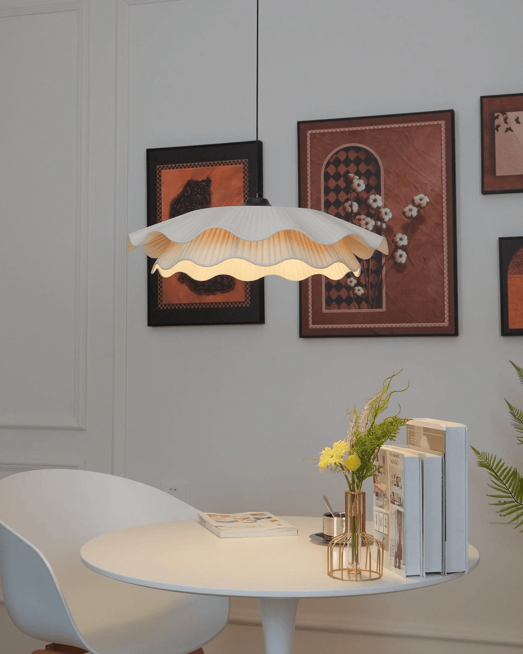 Arwen Handmade Fabric Ripple Pendant - Modern Minimalist Wave Chandelier for Dining Table