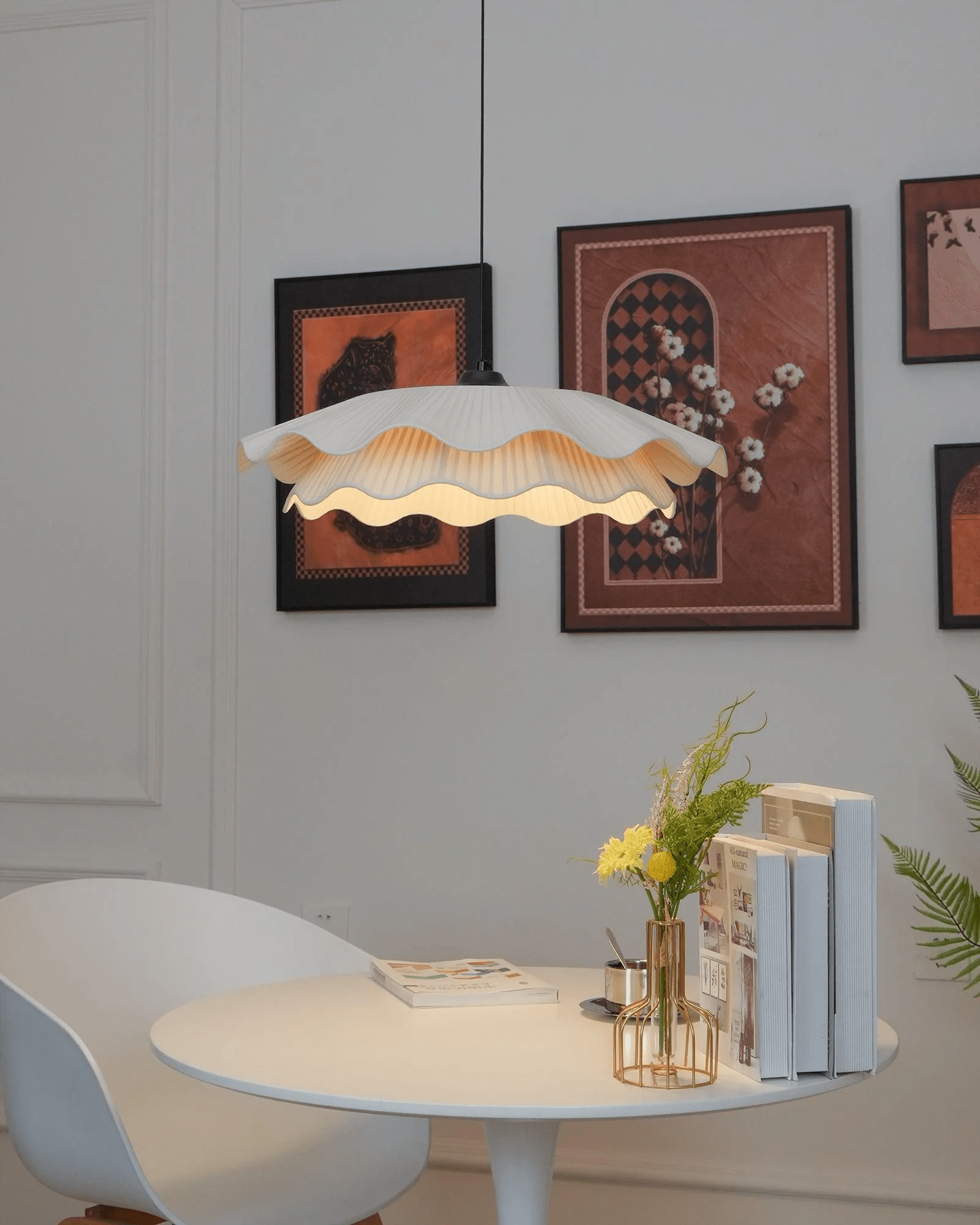 Arwen Handmade Fabric Ripple Pendant - Modern Minimalist Wave Chandelier for Dining Table