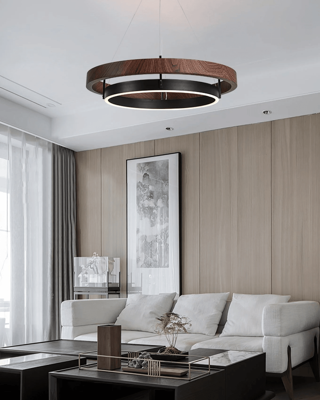 Haloa Minimalist Ring Pendant - Modern LED Circular Chandelier for Living Room & Foyer
