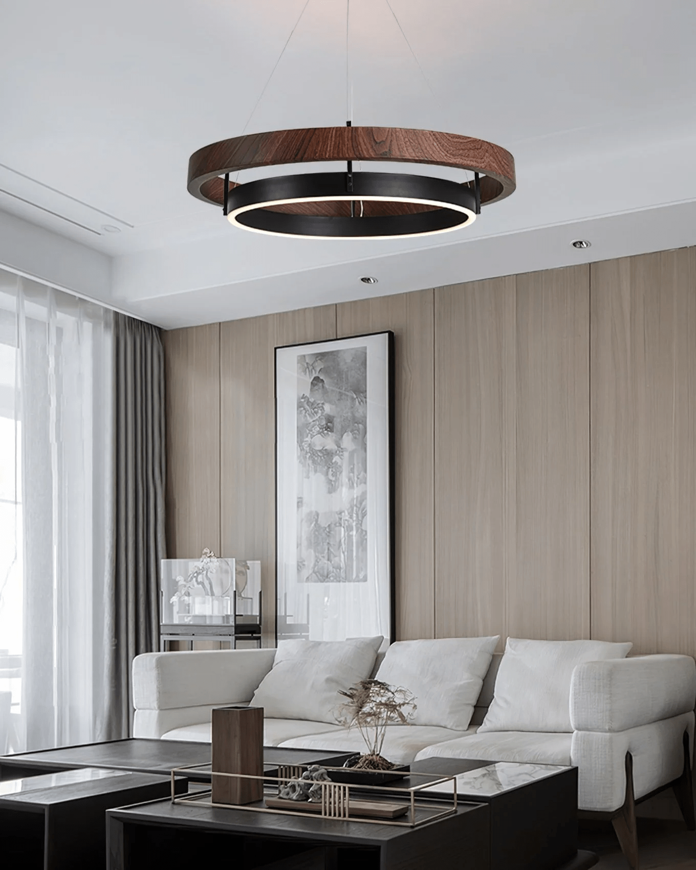 Haloa Minimalist Ring Pendant - Modern LED Circular Chandelier for Living Room & Foyer