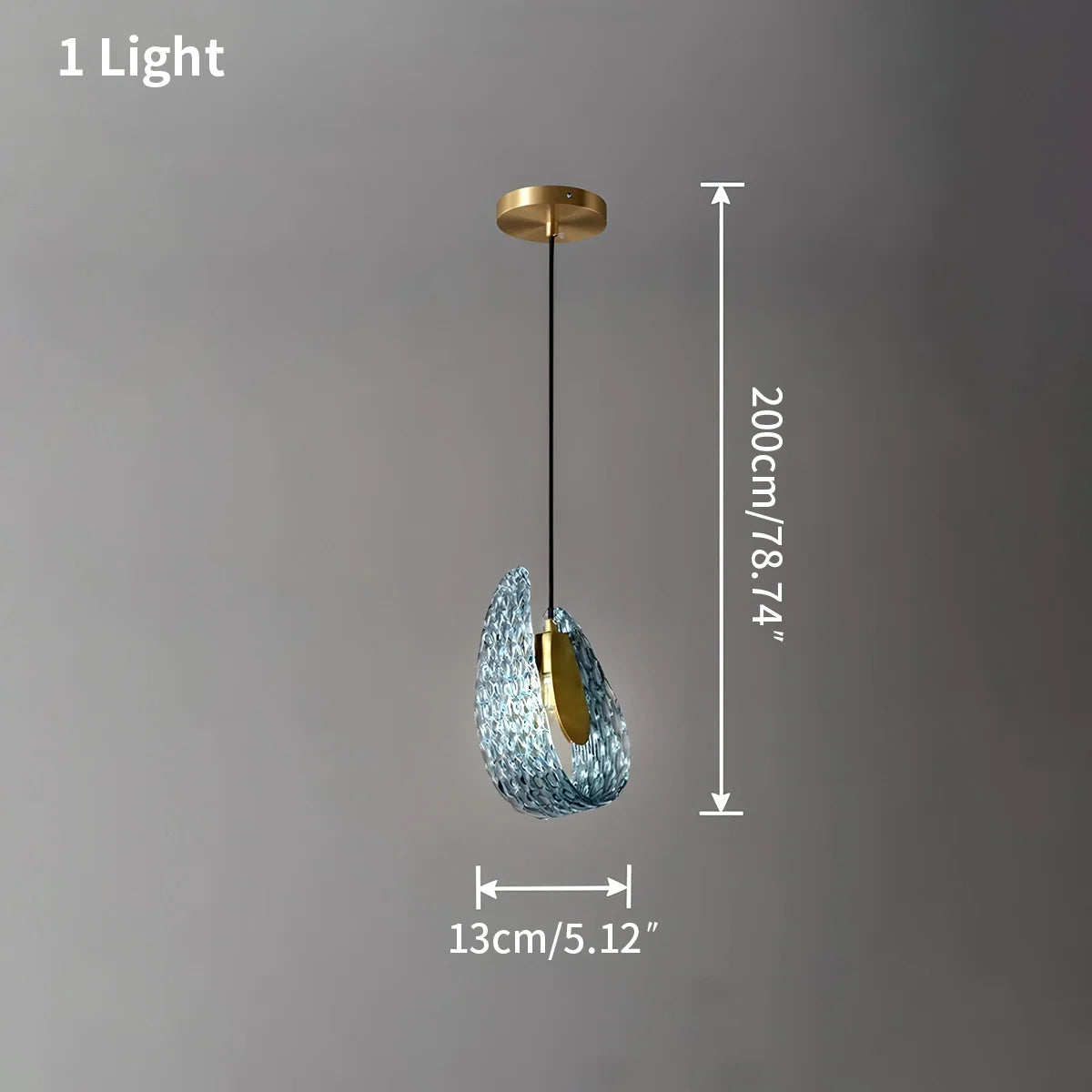 Blue Rippled Glass Chandelier for Dining Room