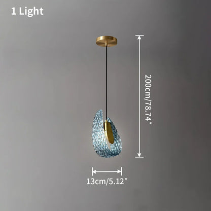 Blue Rippled Glass Chandelier for Dining Room