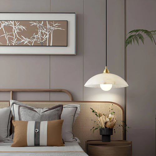 Modern Alabaster Pendant Light with Copper Accents