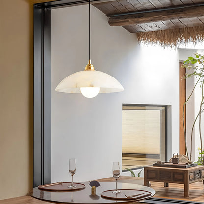Modern Alabaster Pendant Light with Copper Accents