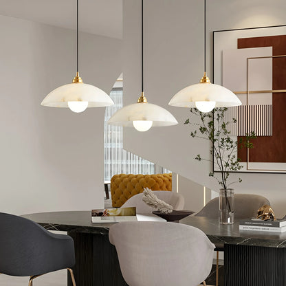 Modern Alabaster Pendant Light with Copper Accents