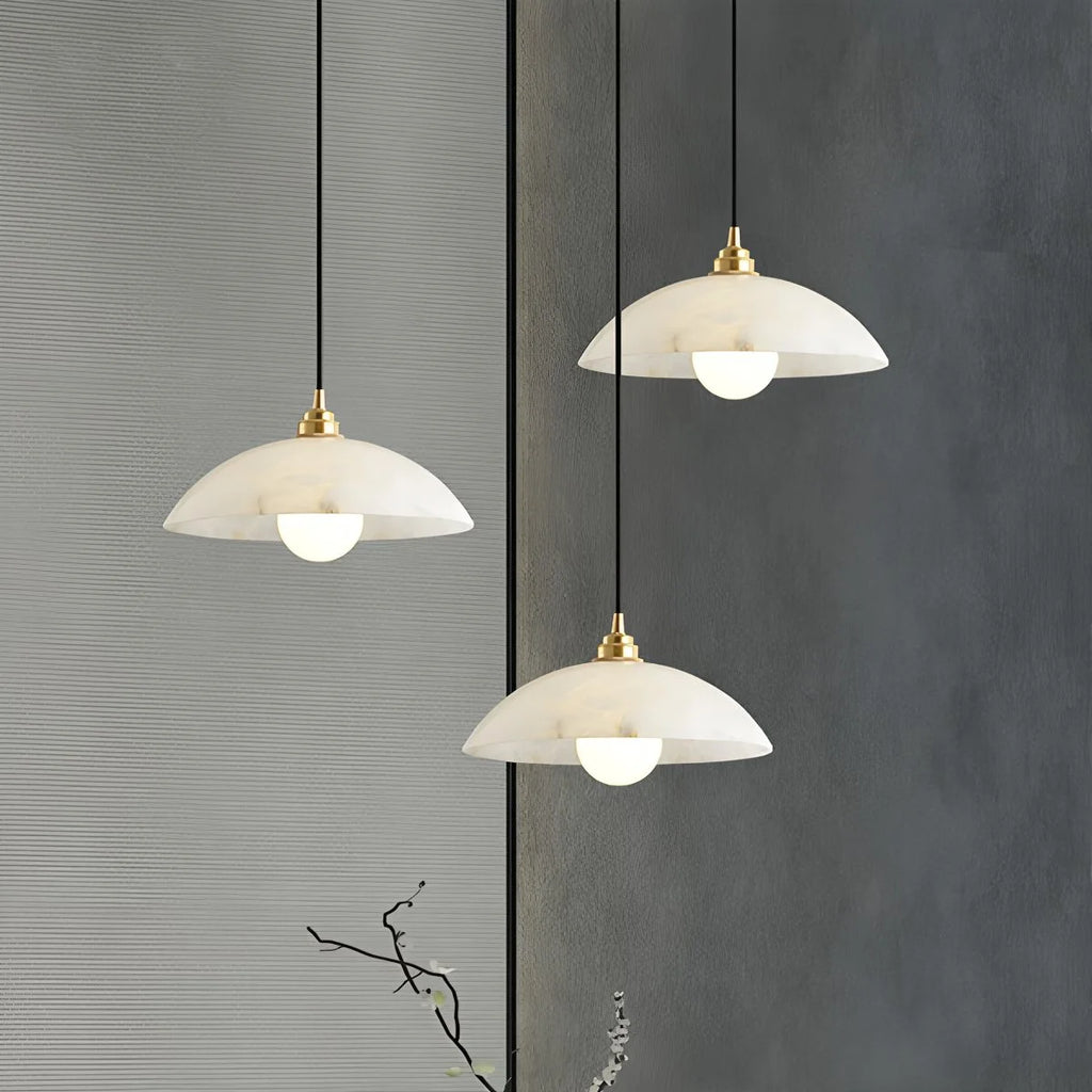 Modern Alabaster Pendant Light with Copper Accents