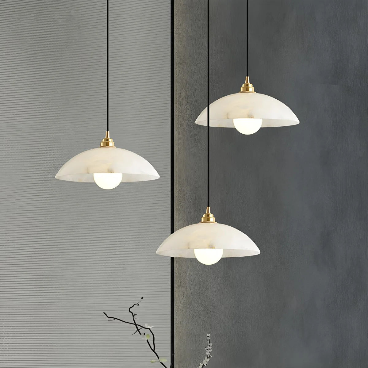 Modern Alabaster Pendant Light with Copper Accents