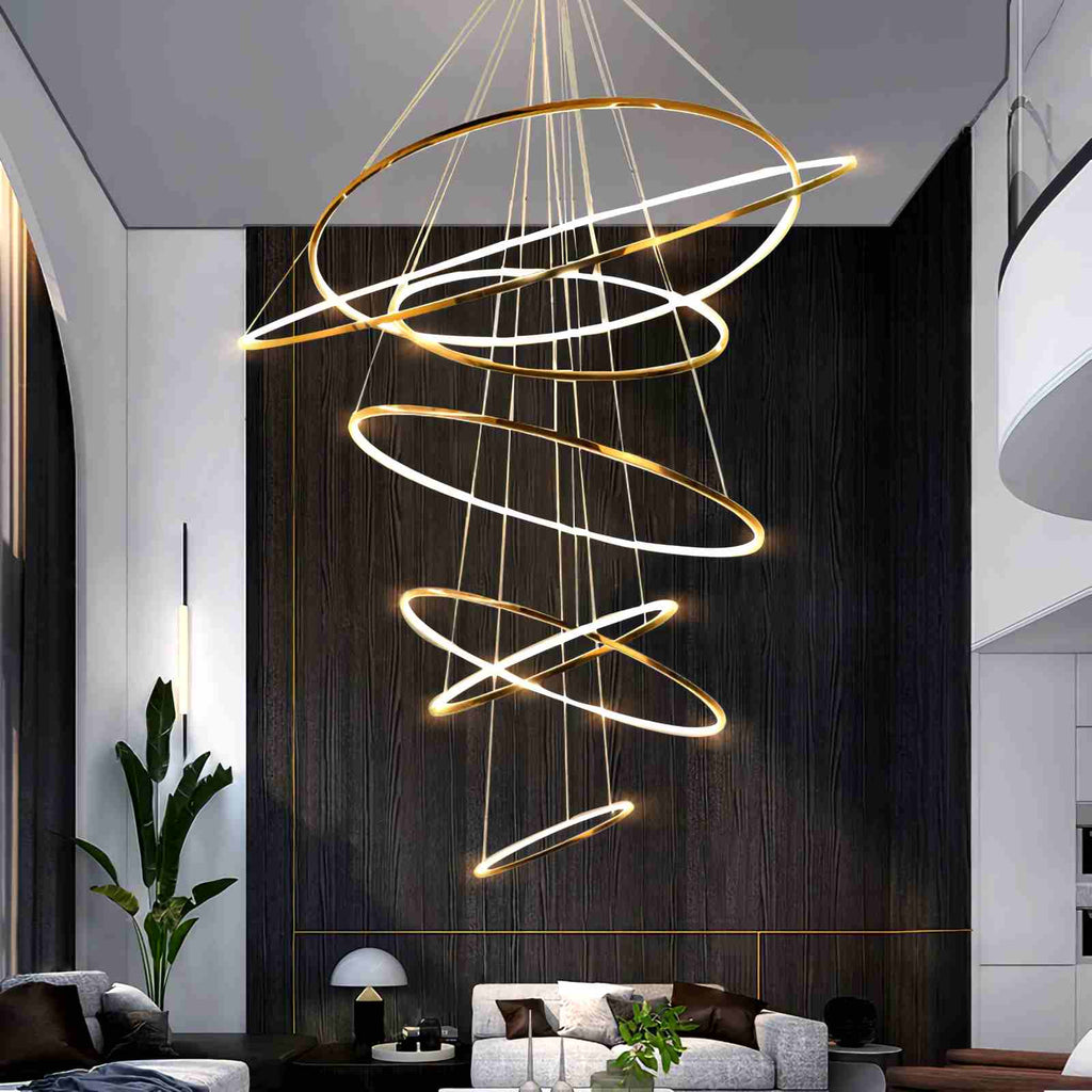 Grand Tiered Ring Chandelier - Modern Luxury Multi-Tier Lighting for Foyer & High Ceiling