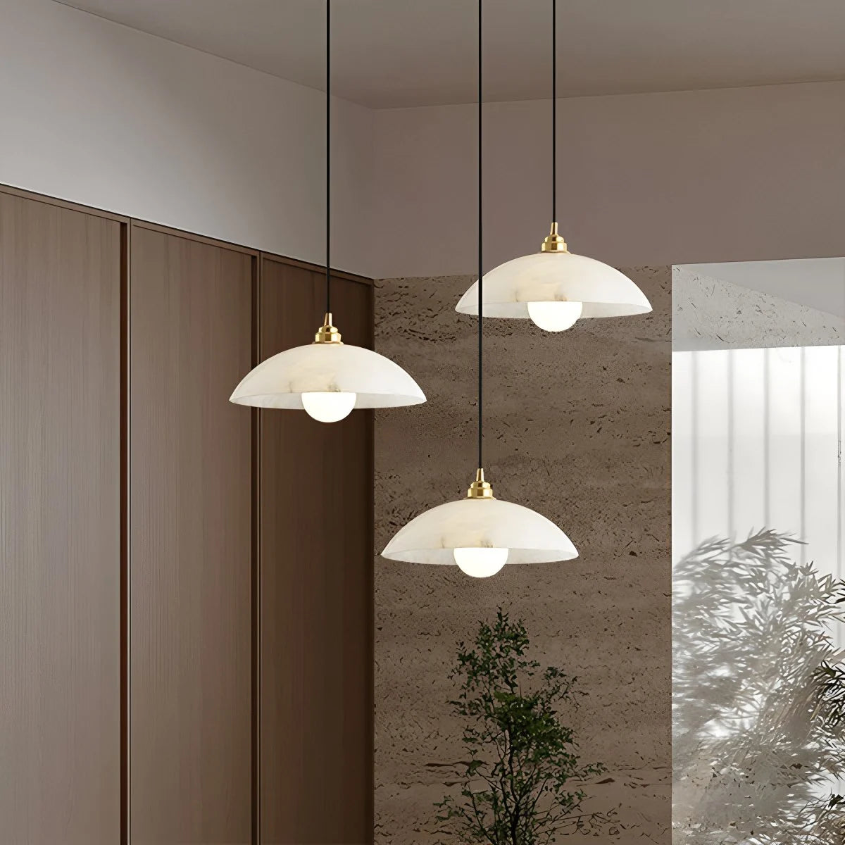 Modern Alabaster Pendant Light with Copper Accents