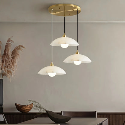 Modern Alabaster Pendant Light with Copper Accents