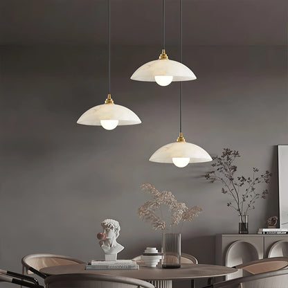 Modern Alabaster Pendant Light with Copper Accents