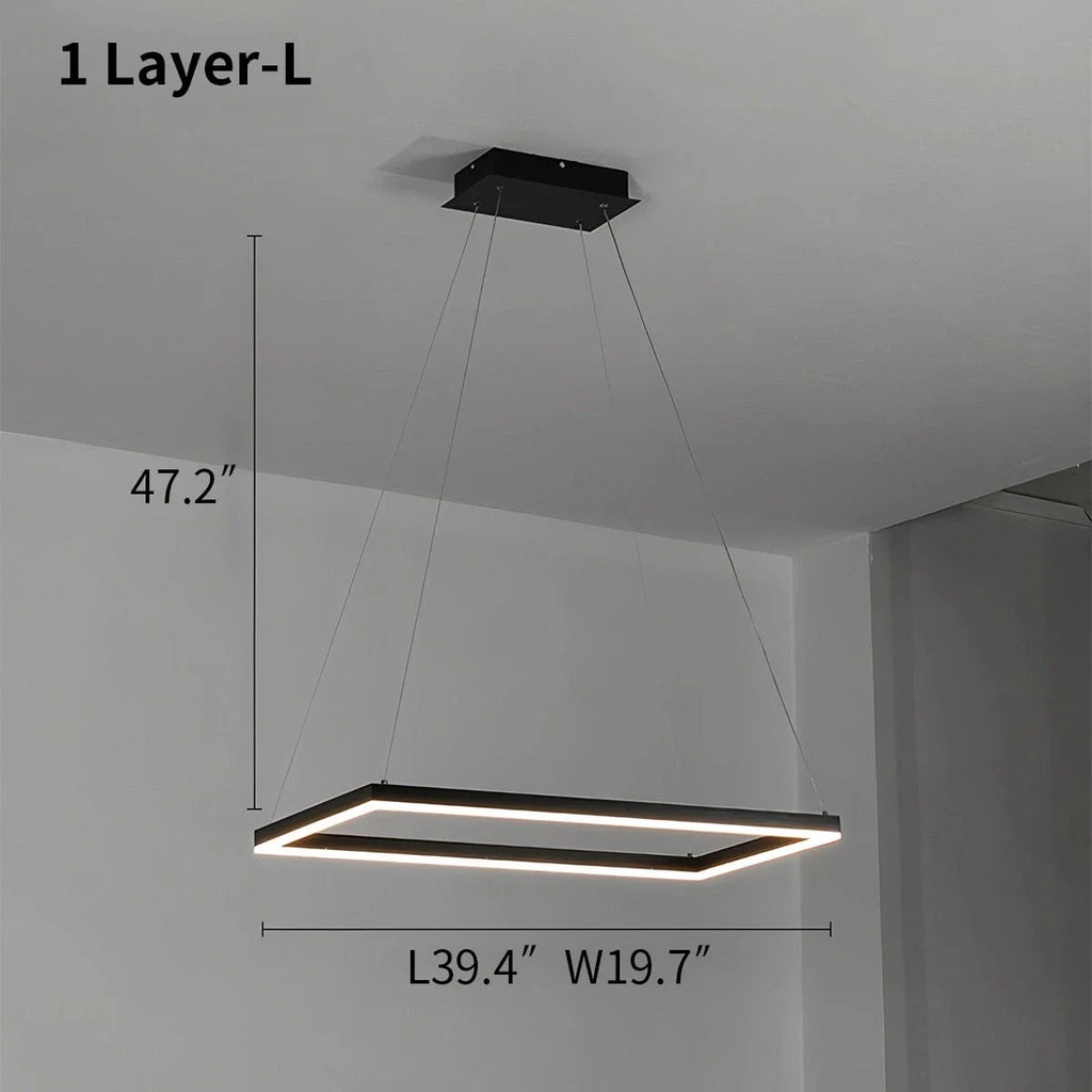 Modern Black Rectangular Chandelier - Tiered Linear Pendant Light for Dining Table & Island