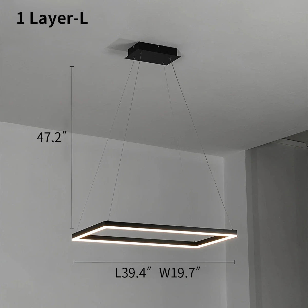 Modern Black Rectangular Chandelier - Tiered Linear Pendant Light for Dining Table & Island