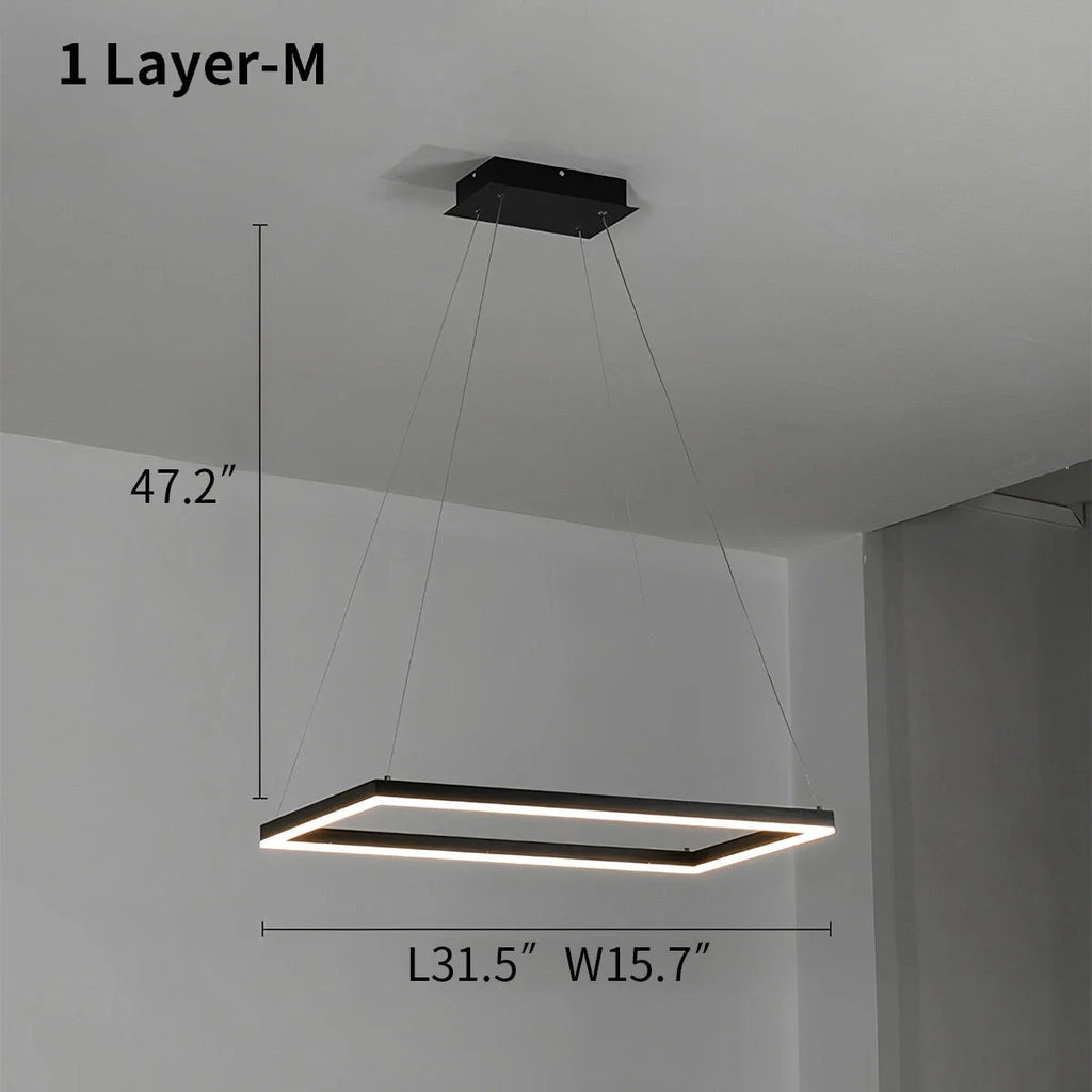 Modern Black Rectangular Chandelier - Tiered Linear Pendant Light for Dining Table & Island