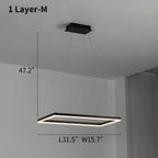 Modern Black Rectangular Chandelier - Tiered Linear Pendant Light for Dining Table & Island