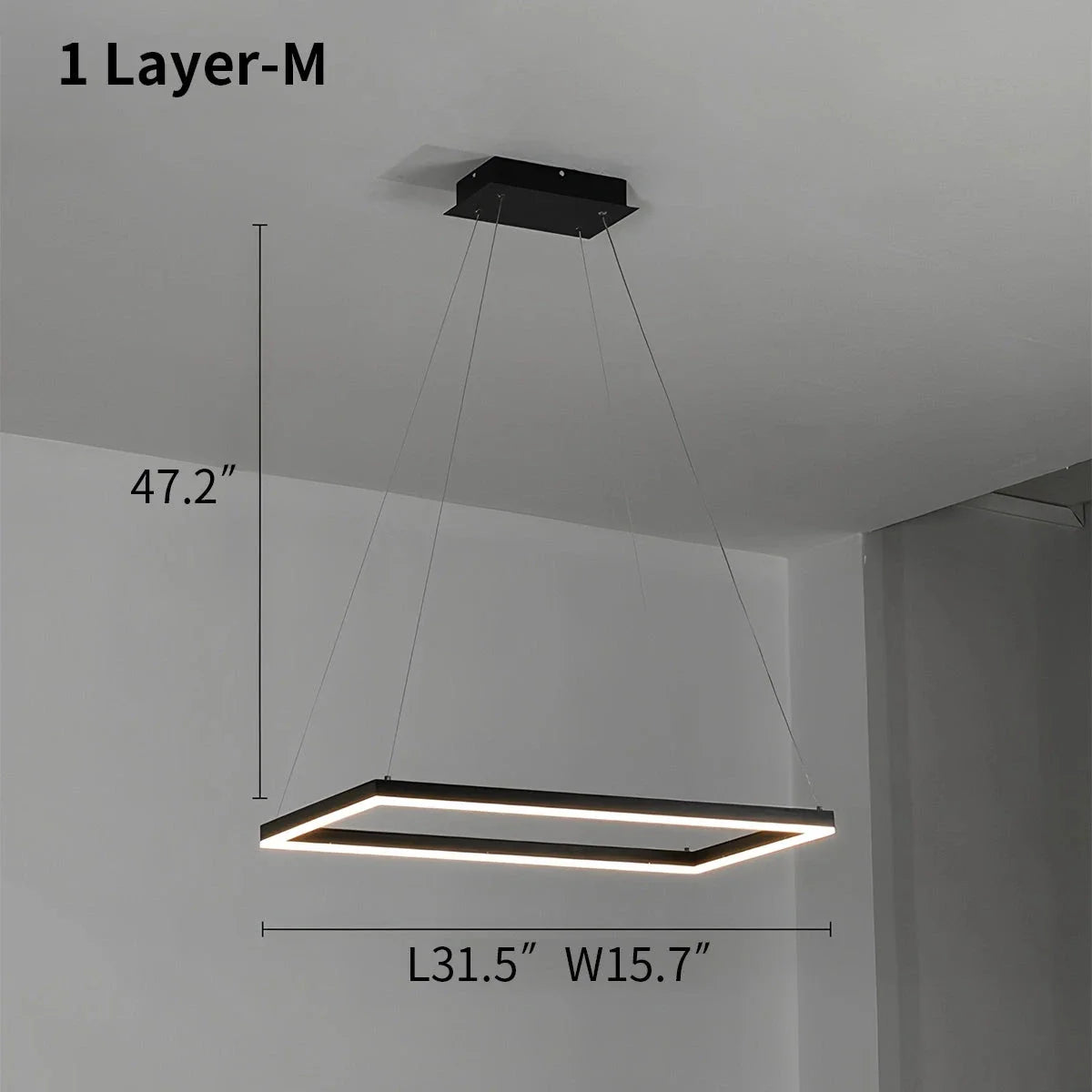 Modern Black Rectangular Chandelier - Tiered Linear Pendant Light for Dining Table & Island