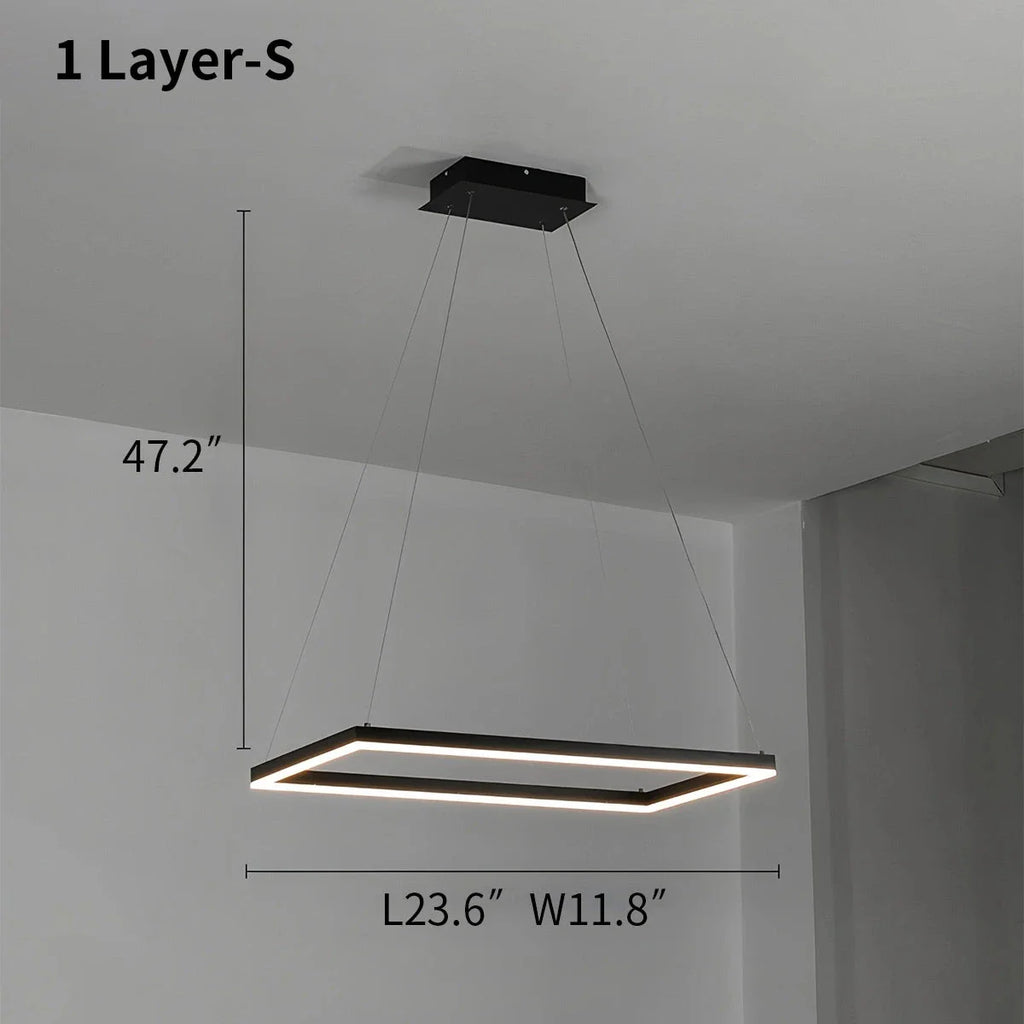 Modern Black Rectangular Chandelier - Tiered Linear Pendant Light for Dining Table & Island