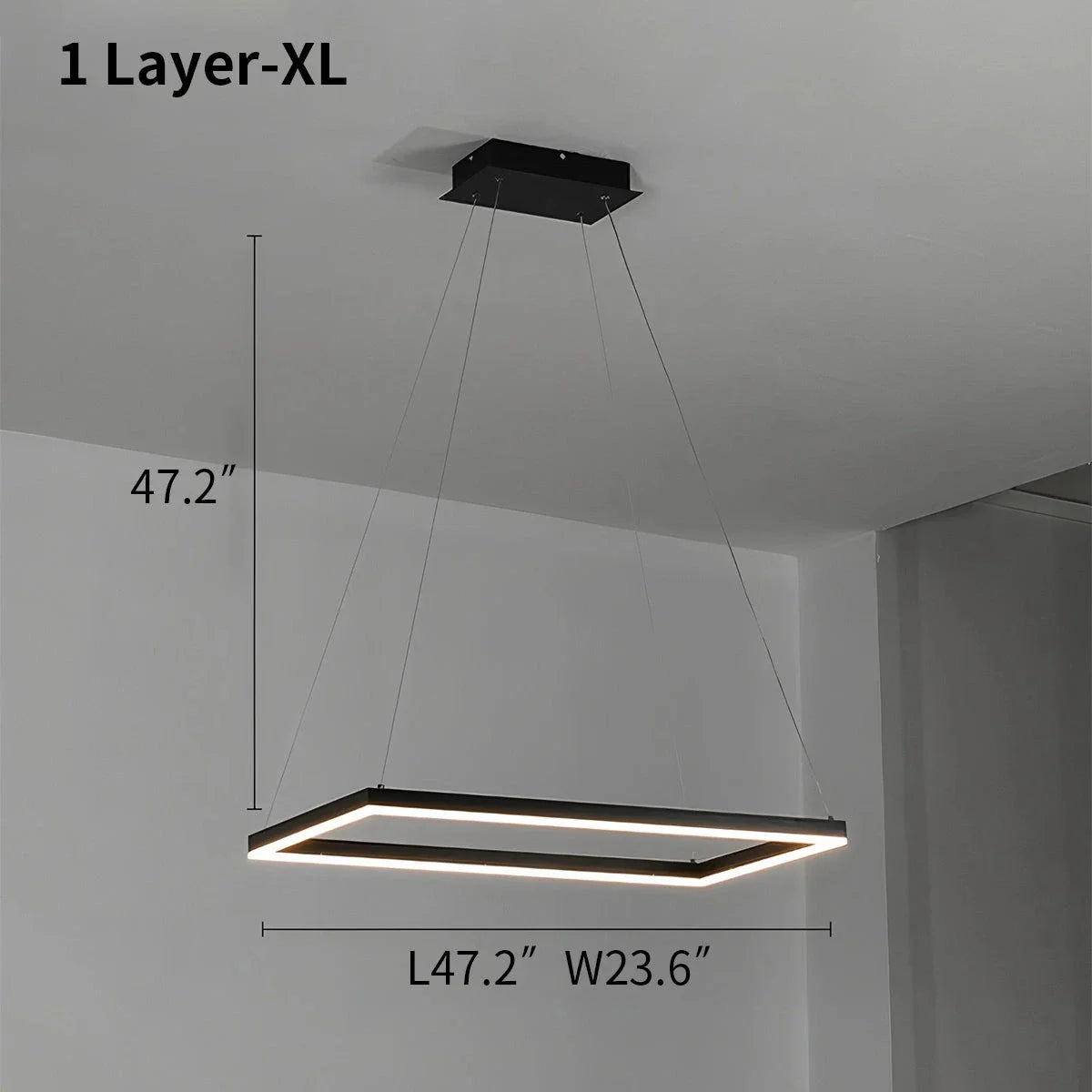 Modern Black Rectangular Chandelier - Tiered Linear Pendant Light for Dining Table & Island