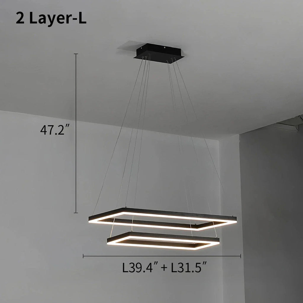 Modern Black Rectangular Chandelier - Tiered Linear Pendant Light for Dining Table & Island
