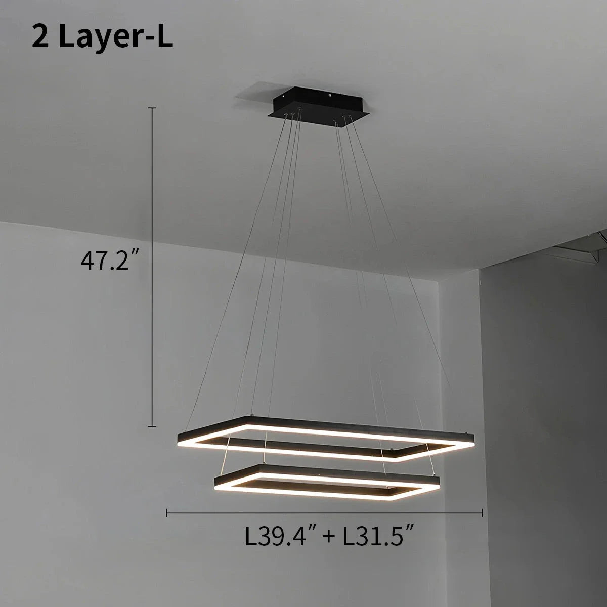 Modern Black Rectangular Chandelier - Tiered Linear Pendant Light for Dining Table & Island