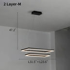 Modern Black Rectangular Chandelier - Tiered Linear Pendant Light for Dining Table & Island