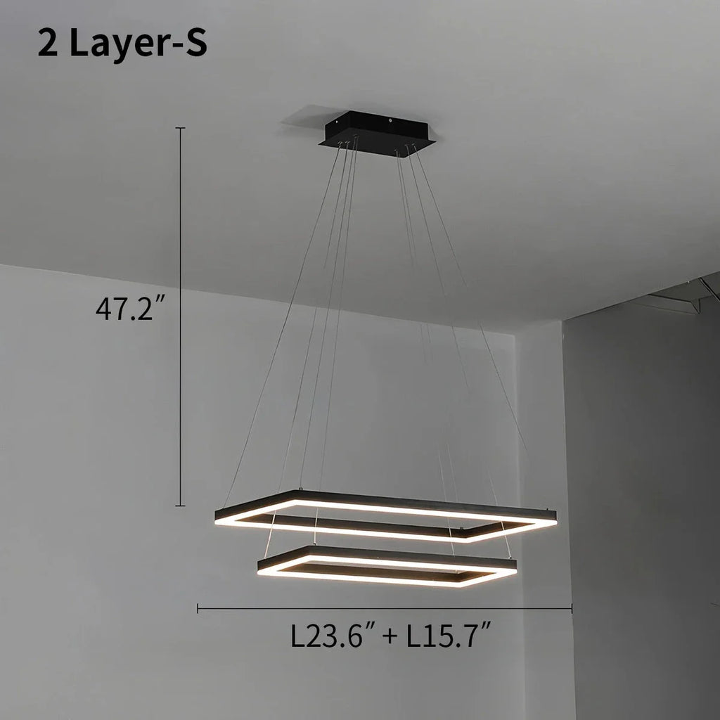 Modern Black Rectangular Chandelier - Tiered Linear Pendant Light for Dining Table & Island