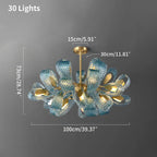 Peacock Blue Art Glass Chandelier - Hand-Blown Rippled Glass Pendant for Luxury Dining Room