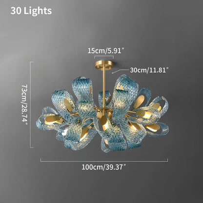 Blue Rippled Glass Chandelier for Dining Room