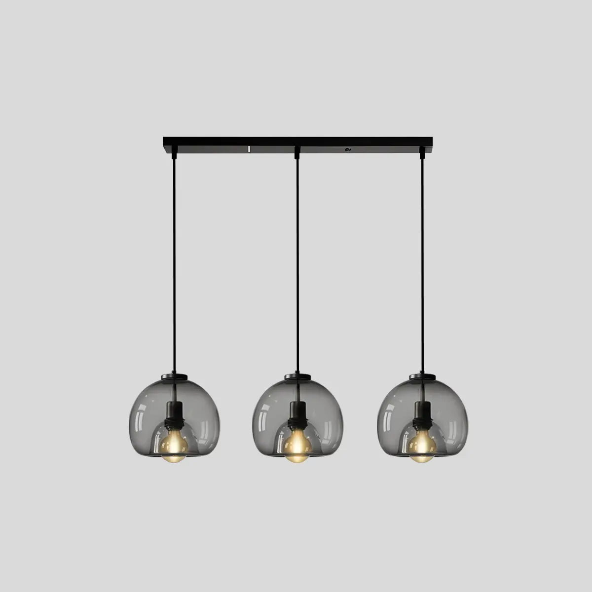  Smoky Grey Glass Pendant Light 3 Heads - Long