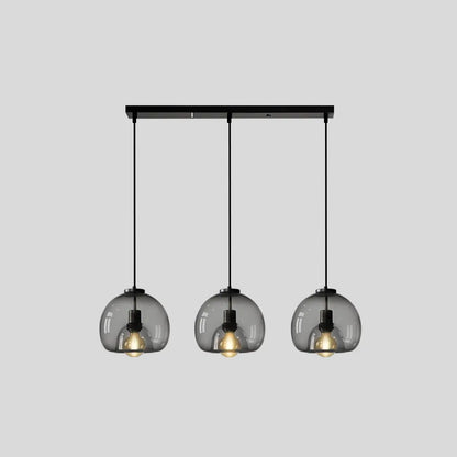  Smoky Grey Glass Pendant Light 3 Heads - Long