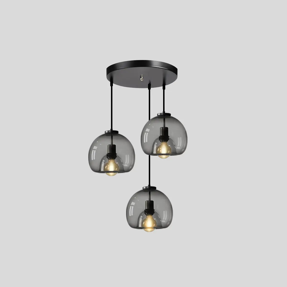 Smoky Grey Glass Pendant Light 3 Heads - Round