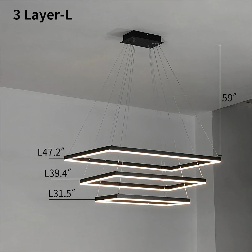 Modern Black Rectangular Chandelier - Tiered Linear Pendant Light for Dining Table & Island