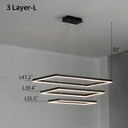 Modern Black Rectangular Chandelier - Tiered Linear Pendant Light for Dining Table & Island