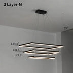 Modern Black Rectangular Chandelier - Tiered Linear Pendant Light for Dining Table & Island