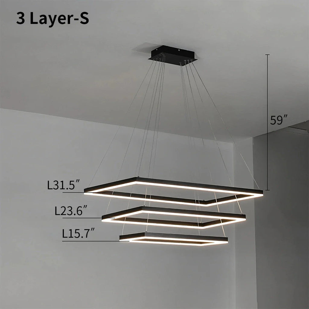 Modern Black Rectangular Chandelier - Tiered Linear Pendant Light for Dining Table & Island