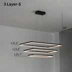 Modern Black Rectangular Chandelier - Tiered Linear Pendant Light for Dining Table & Island