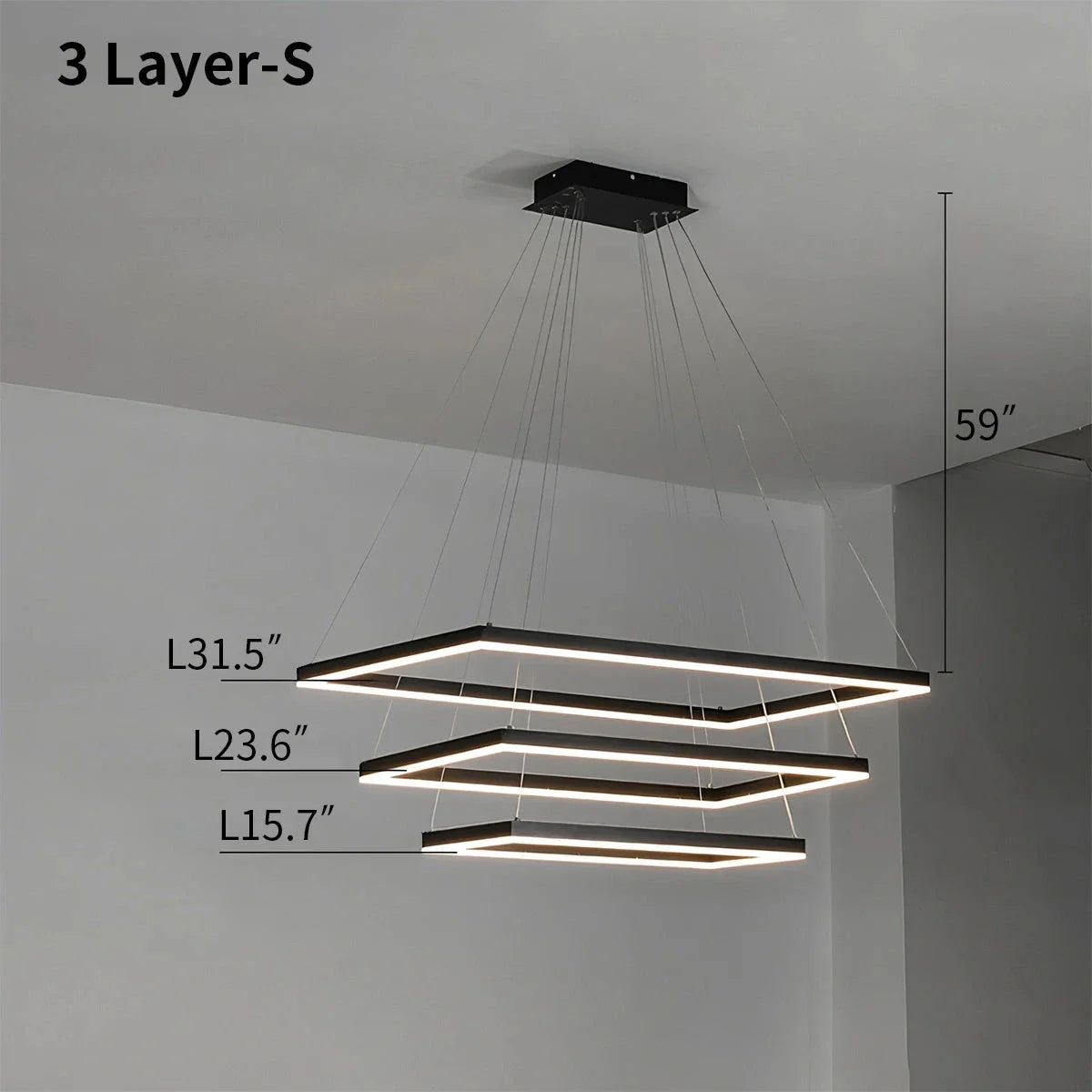 Modern Black Rectangular Chandelier - Tiered Linear Pendant Light for Dining Table & Island