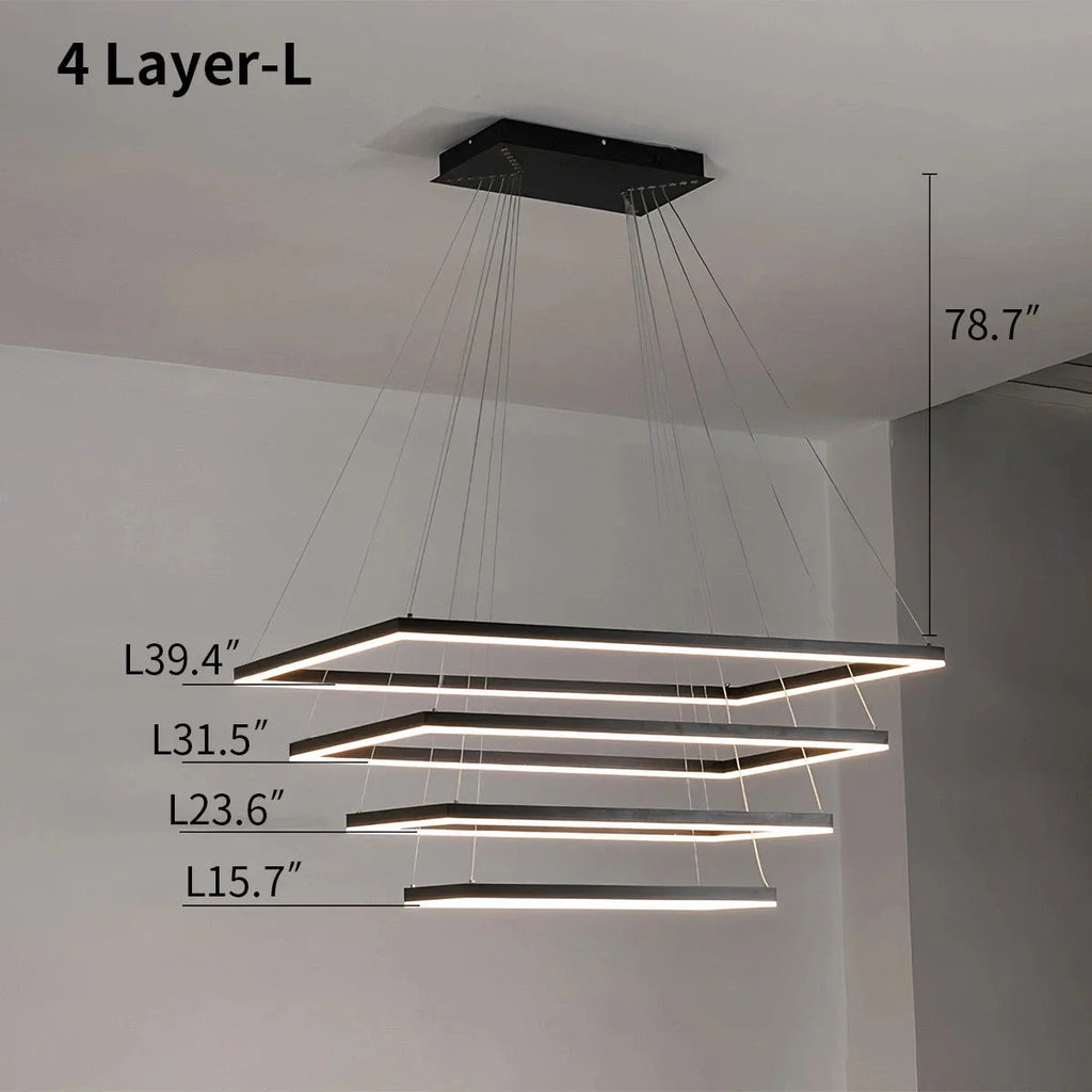 Modern Black Rectangular Chandelier - Tiered Linear Pendant Light for Dining Table & Island
