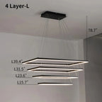 Modern Black Rectangular Chandelier - Tiered Linear Pendant Light for Dining Table & Island