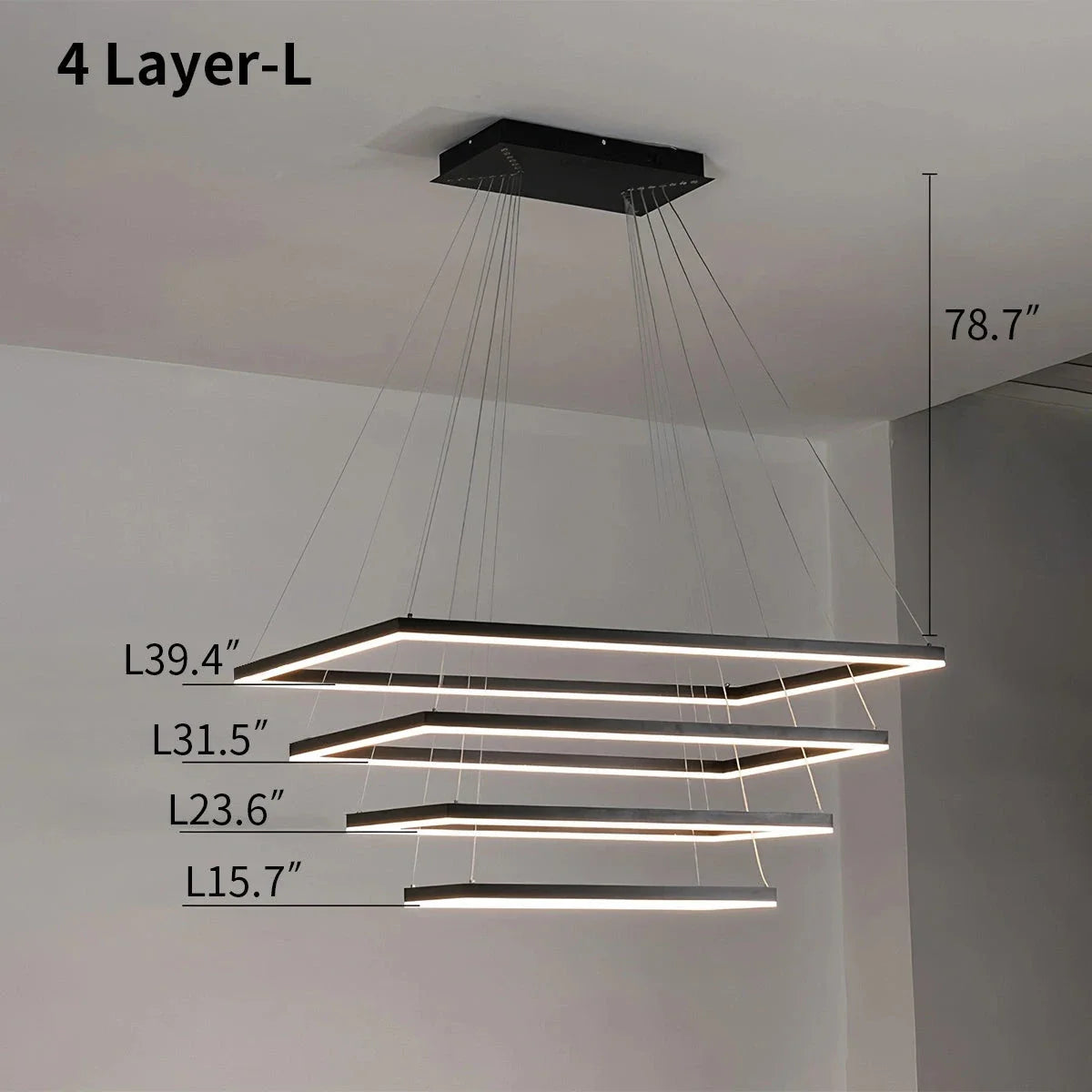 Modern Black Rectangular Chandelier - Tiered Linear Pendant Light for Dining Table & Island