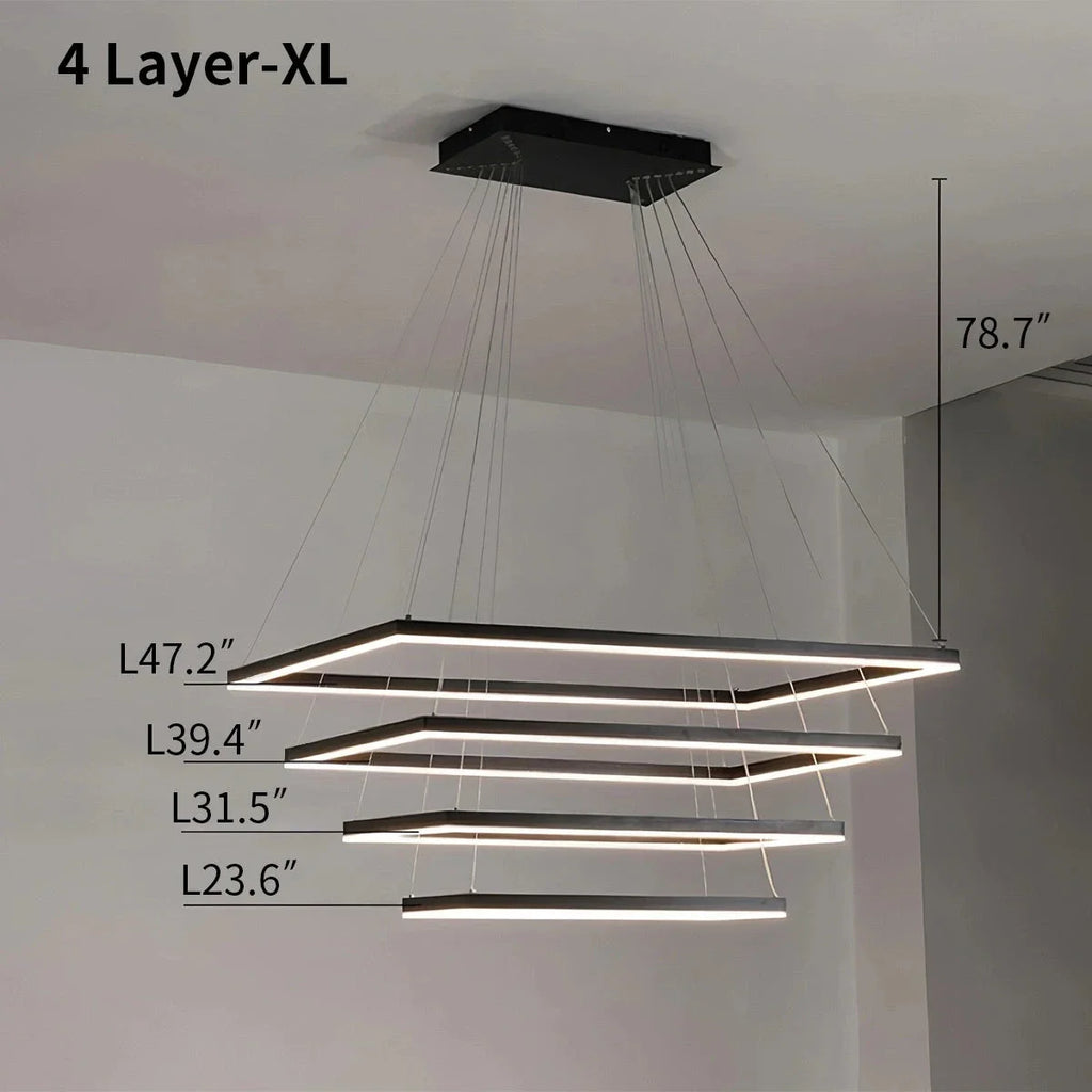 Modern Black Rectangular Chandelier - Tiered Linear Pendant Light for Dining Table & Island