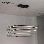 Modern Black Rectangular Chandelier - Tiered Linear Pendant Light for Dining Table & Island