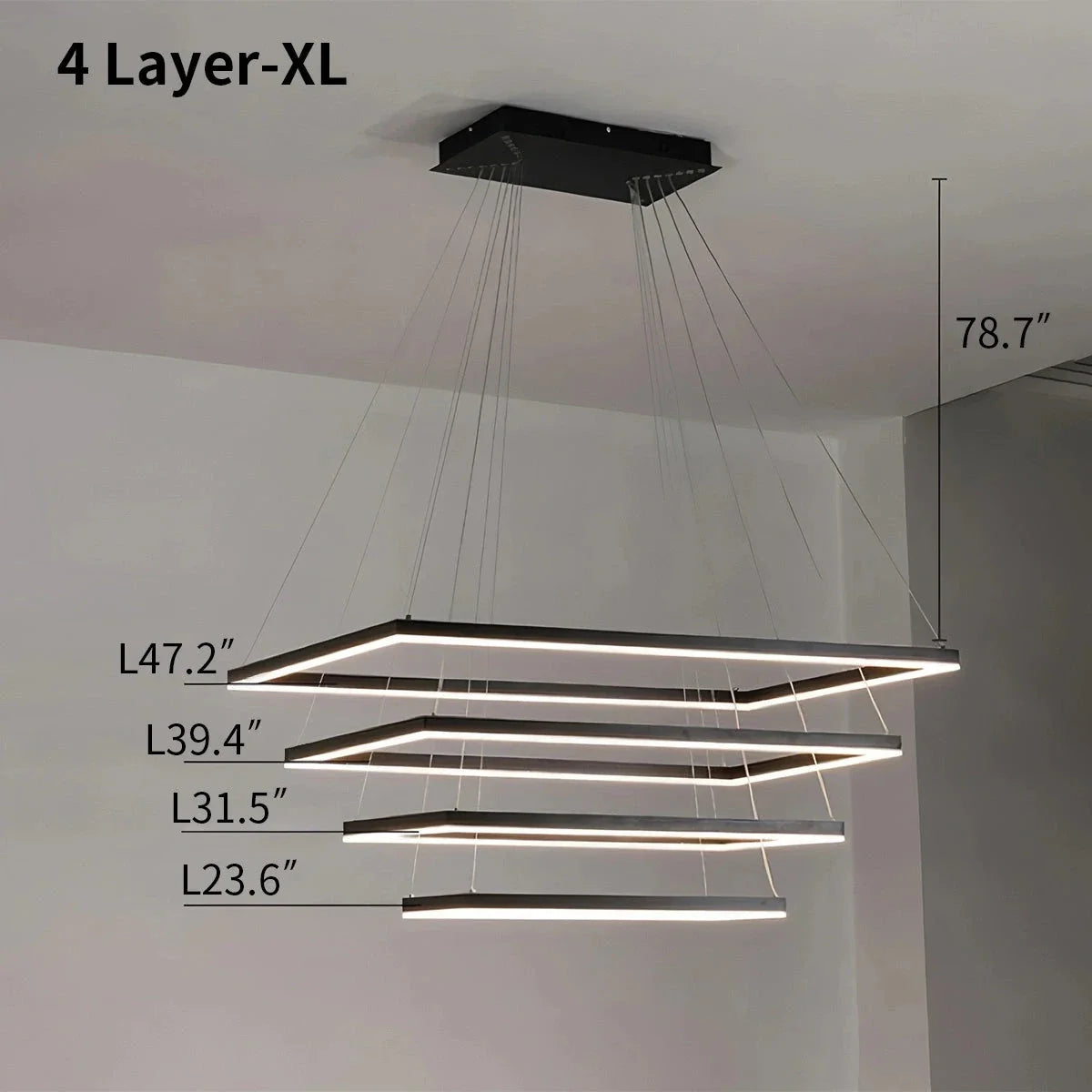 Modern Black Rectangular Chandelier - Tiered Linear Pendant Light for Dining Table & Island