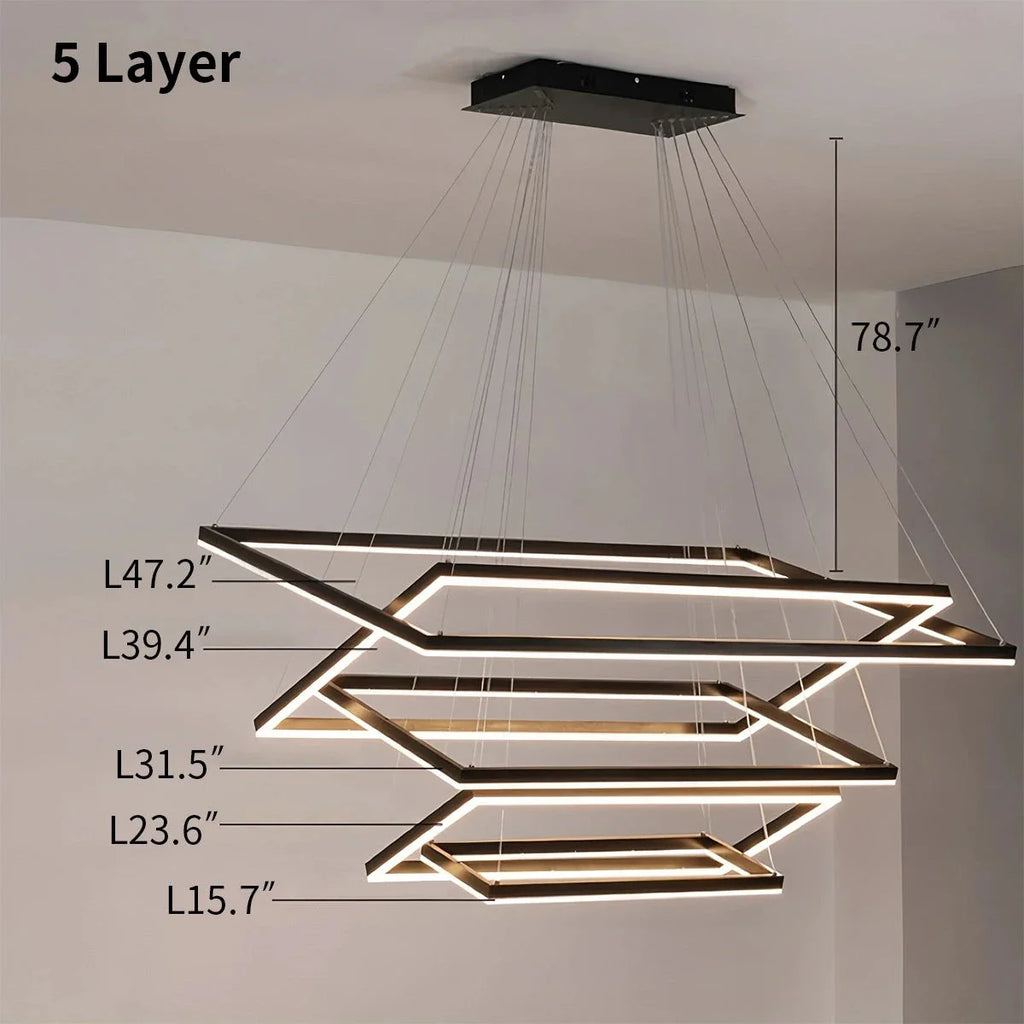 Modern Black Rectangular Chandelier - Tiered Linear Pendant Light for Dining Table & Island