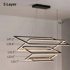 Modern Black Rectangular Chandelier - Tiered Linear Pendant Light for Dining Table & Island